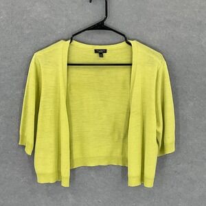 Talbots Cardigan Womens M Silk Chartreuse Green Short‎ Sleeve Knit Lightweight